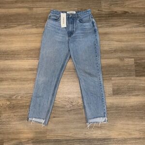 Reformation High Rise Cigarette Jeans 27 True Blue Raw Hem Straight